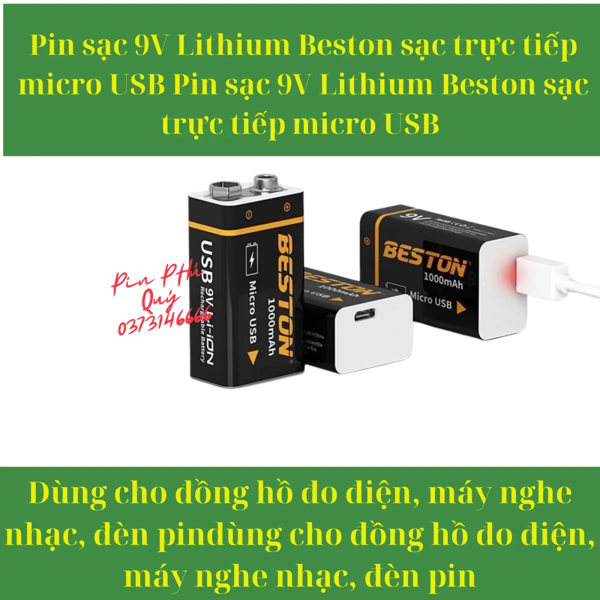Pin sạc 9v Beston cao cấp dung lượng cao 1000mAh - Pin Phú Quý