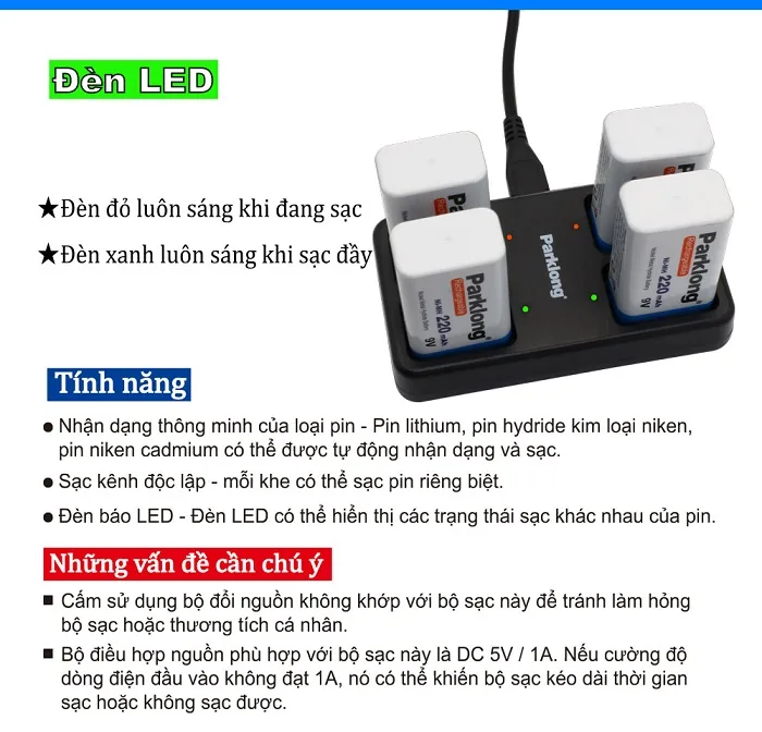 Pin sạc 9v parklong N9