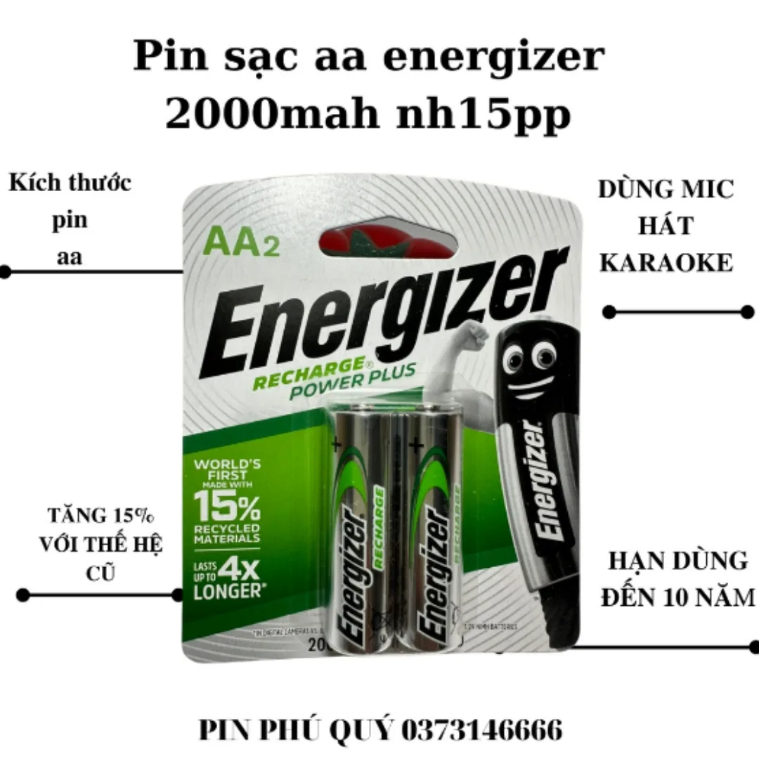 Pin sạc AA Energizer 2000 mAh vỉ 2 viên - Pin Phú Quý