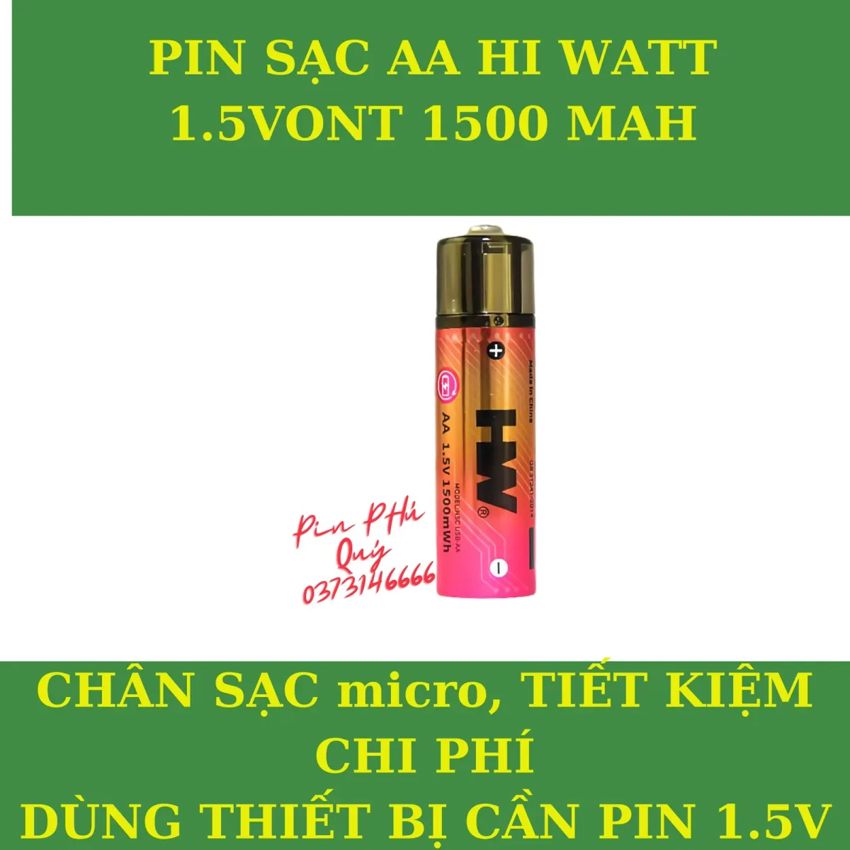 Pin Sạc AA  Hi- Watt vỉ 2 chính hãng - Pin Phú Quý