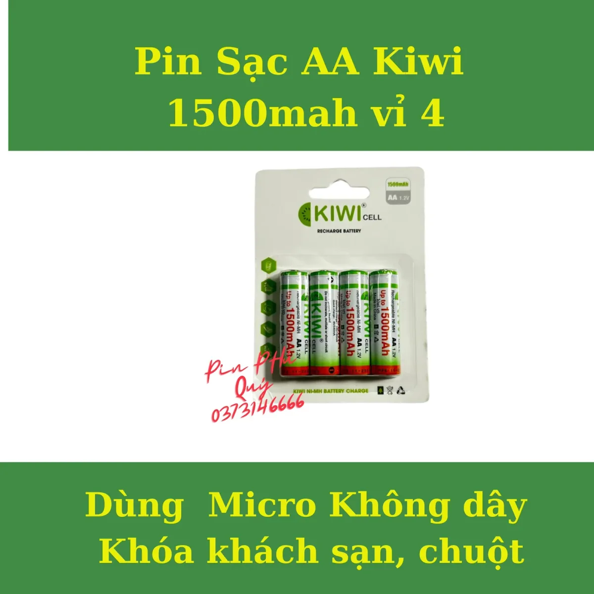 Pin Sạc aa Kiwi 1500mah vỉ 4 viên chính hãng - Pin Phú Quý