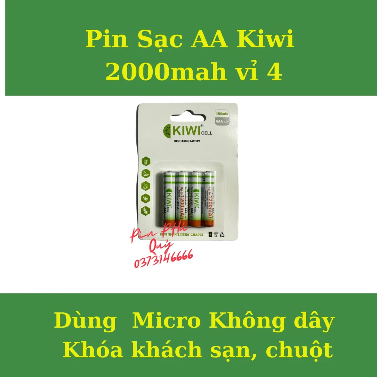Pin Sạc aa Kiwi 2000mah vỉ 4 viên chính hãng - Pin Phú Quý