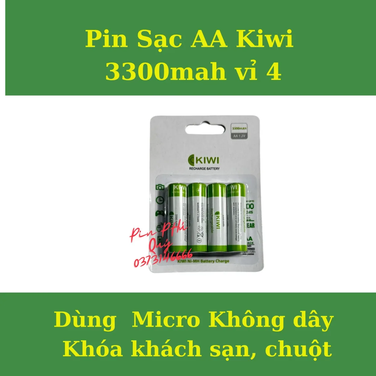 Pin Sạc aa Kiwi 3300mah vỉ 4 viên chính hãng - Pin Phú Quý