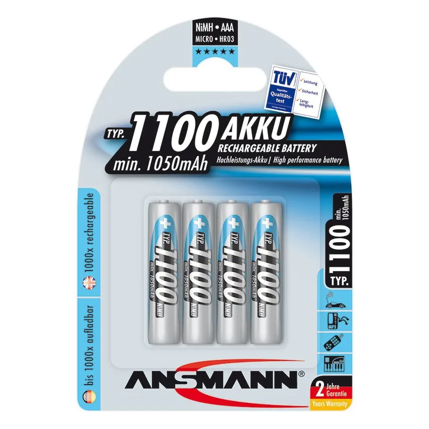Pin sạc AAA ANSMANN 1100mAh vỉ 4 viên chính hãng - Pin Phú Quý