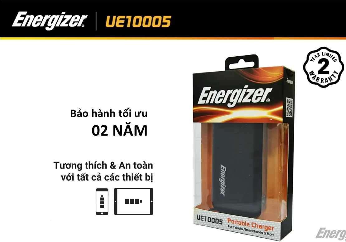 Pin sạc dự phòng Energizer UE10005 10.000mAh (Trắng) - Pin Phú Quý