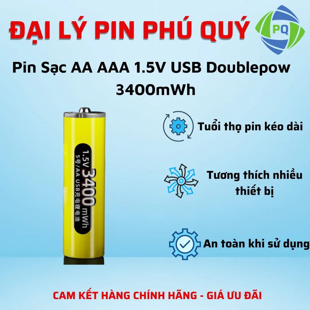 Pin sạc trực tiếp nguồn Type C Doublepow dung lượng 3400mAh