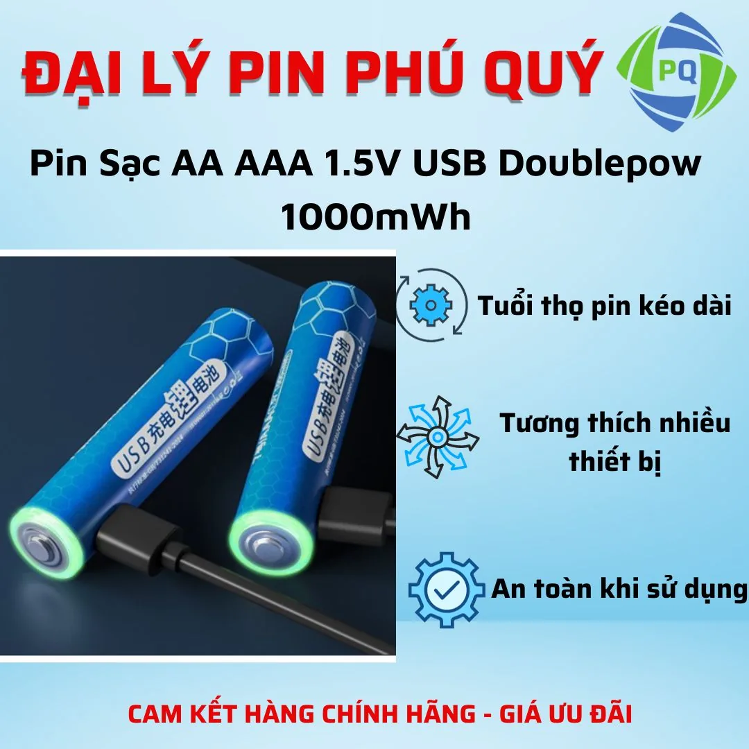 Pin sạc trực tiếp sạc Type C AAA Doublepow dung lượng 1000mWh - Pin Phú Quý