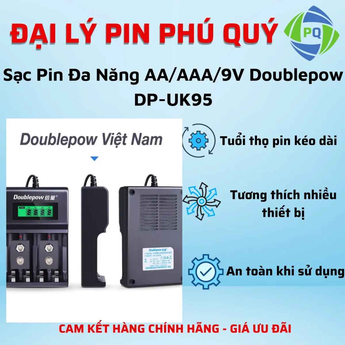 Sạc Pin Đa Năng AA AAA 9V Tự Ngắt Doublepow DP-UK95