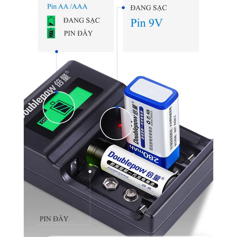 Sạc Pin Đa Năng AA AAA 9V Tự Ngắt Doublepow DP-UK95