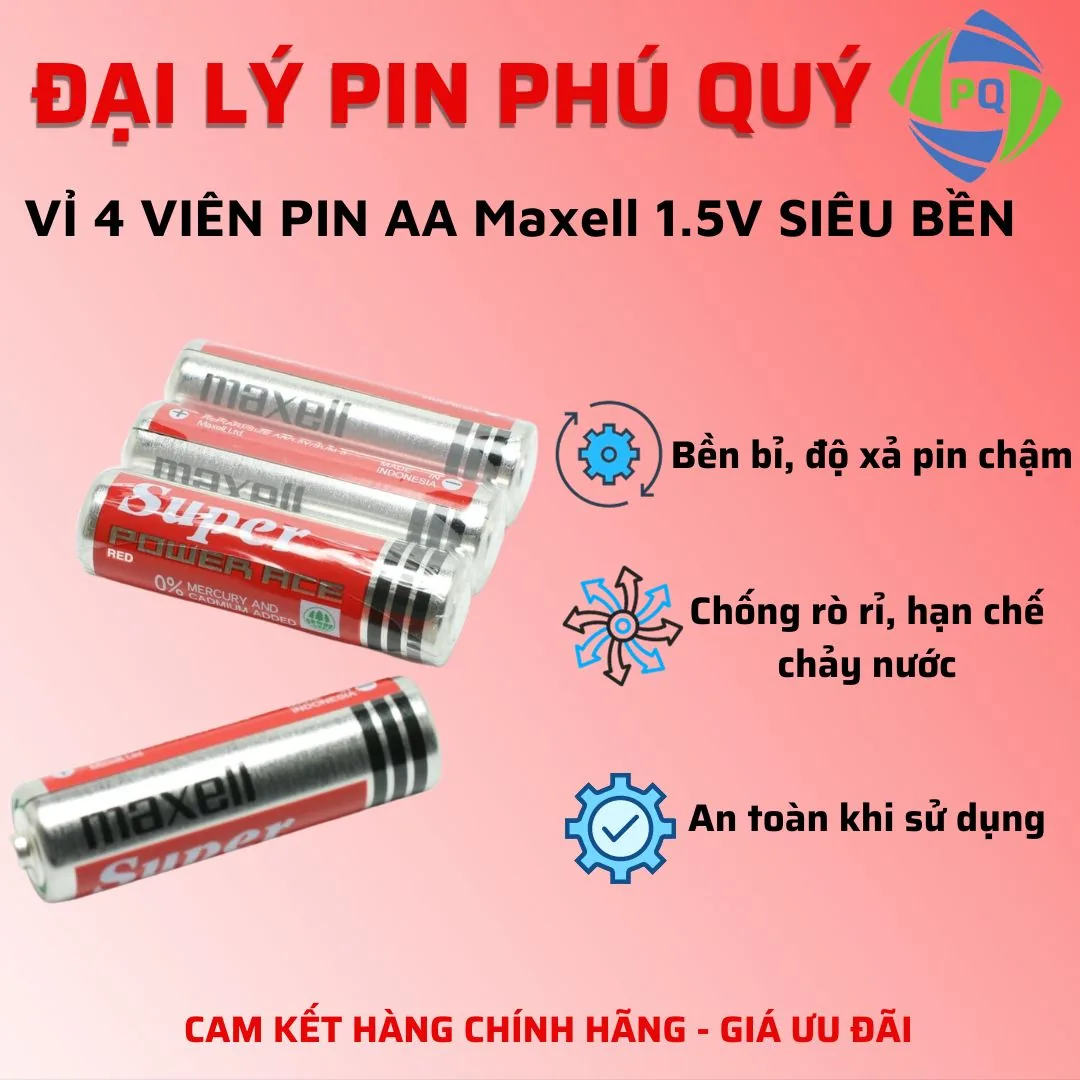 Vỉ 4 viên pin AA Maxell 1.5V siêu bền bỉ, chính hãng - Pin Phú Quý
