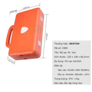 Bộ sạc pin 40 khe BST-C880 có đèn báo sạc, sạc nhanh và tự ngắt khi đầy