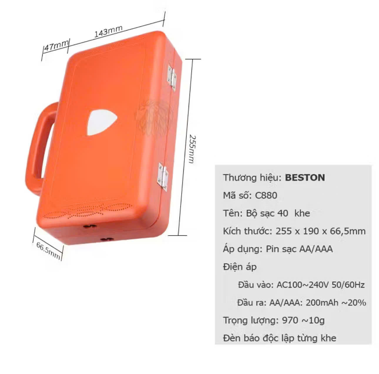 Bộ sạc pin 40 khe BST-C880 có đèn báo sạc, sạc nhanh và tự ngắt khi đầy