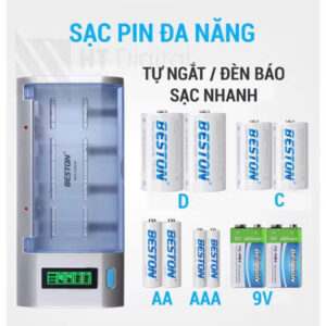 Bộ sạc pin đa năng Beston C906W/C821BW Tự Ngắt có màn hình sạc nhiều loại pin