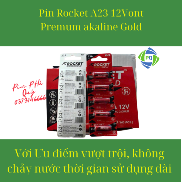 Pin Roket A23 Premum alkaline Gold vỉ 5 viên chính hãng