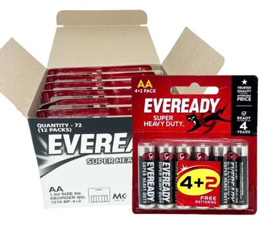 Pin AA Eveready Super Heavy Duty 1215 BP4+2 1,5V hộp 72 viên